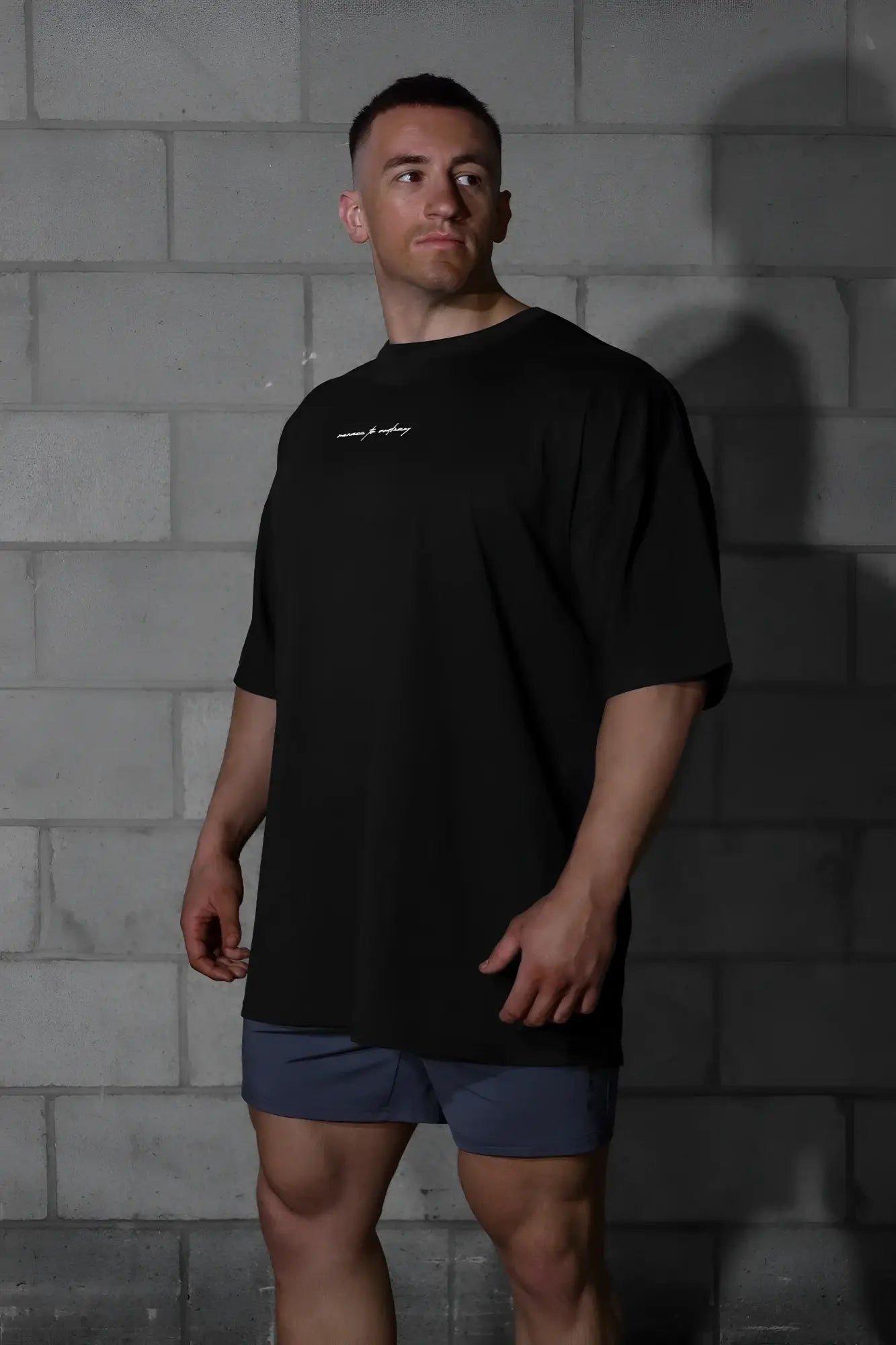 Jed North Energy oversized black t-shirt for men with small white embroidered logo on chest in cotton blend material