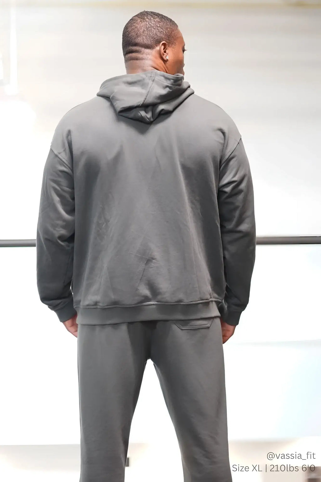 Gray Jed North Essentials relaxed hoodie with ribbed cuffs and hem in dark gray cotton blend fabric