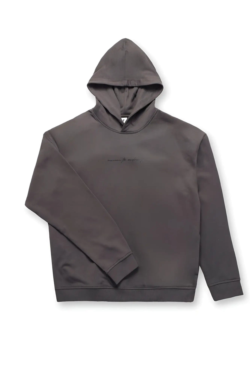 Dark gray jed north essentials relaxed hoodie with subtle embroidered branding on chest in soft fabric