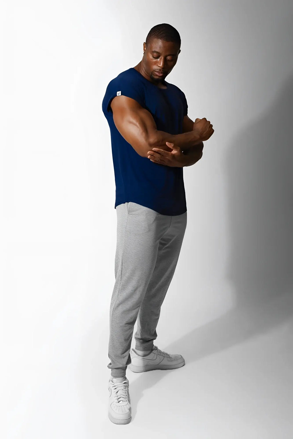 Navy blue Jed North Evolve cap sleeve muscle t-shirt 2.0 short-sleeved athletic tee with moisture-wicking fabric