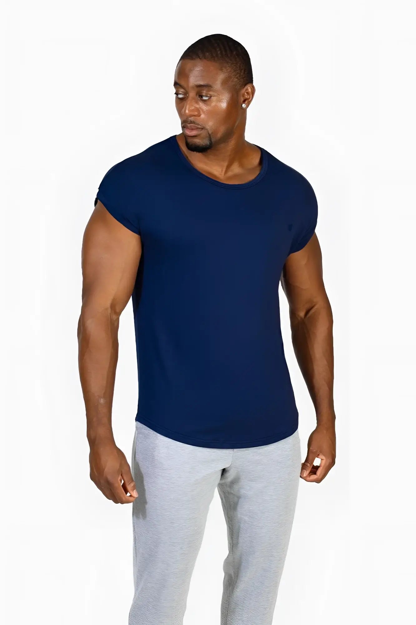 Jed North evolve cap sleeve muscle t-shirt 2.0 navy short-sleeved crew neck cotton blend for active wear
