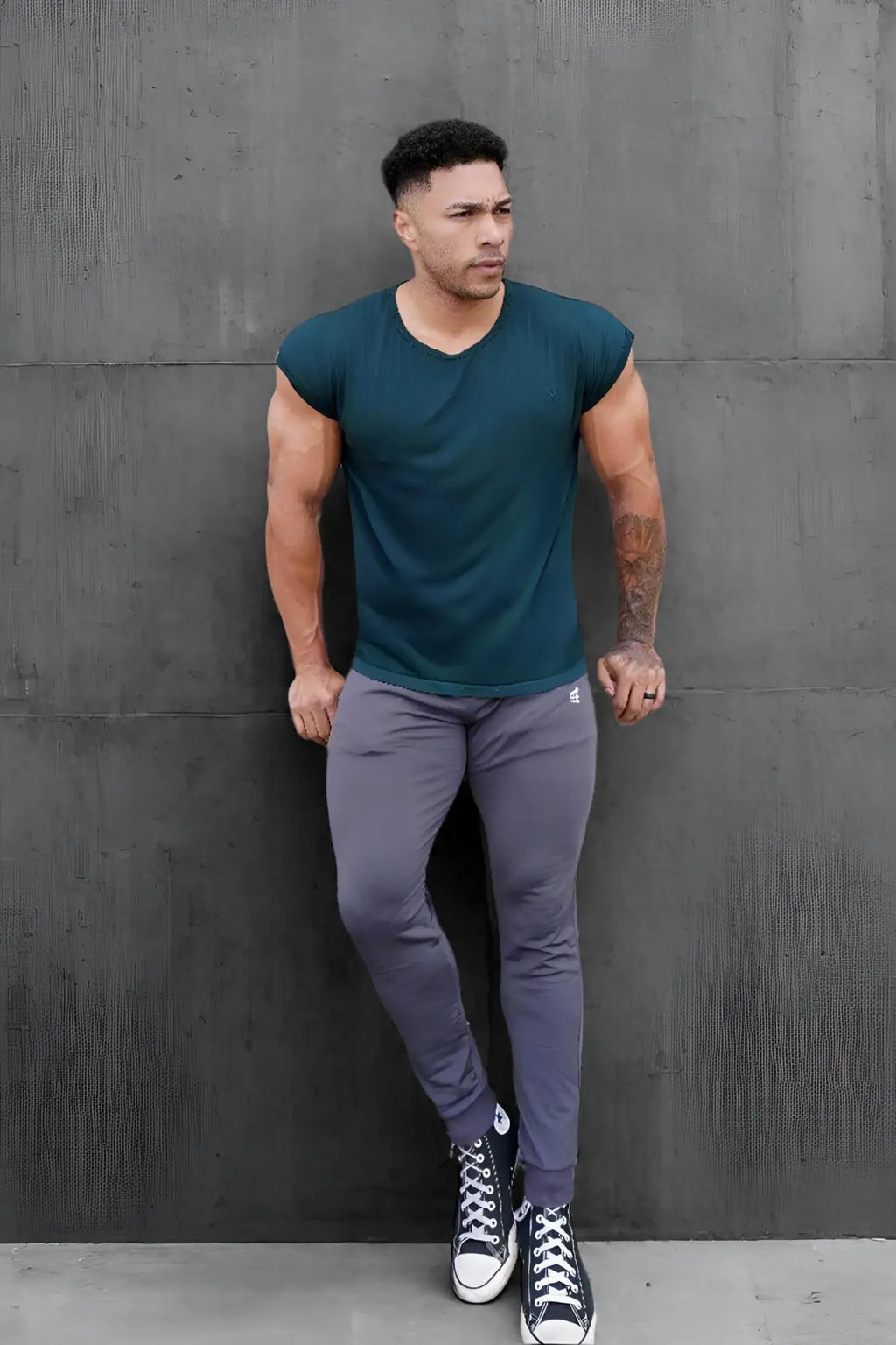 Jed North Evolve men’s sleeveless dark teal v-neck t-shirt featuring lightweight breathable fabric for active wear