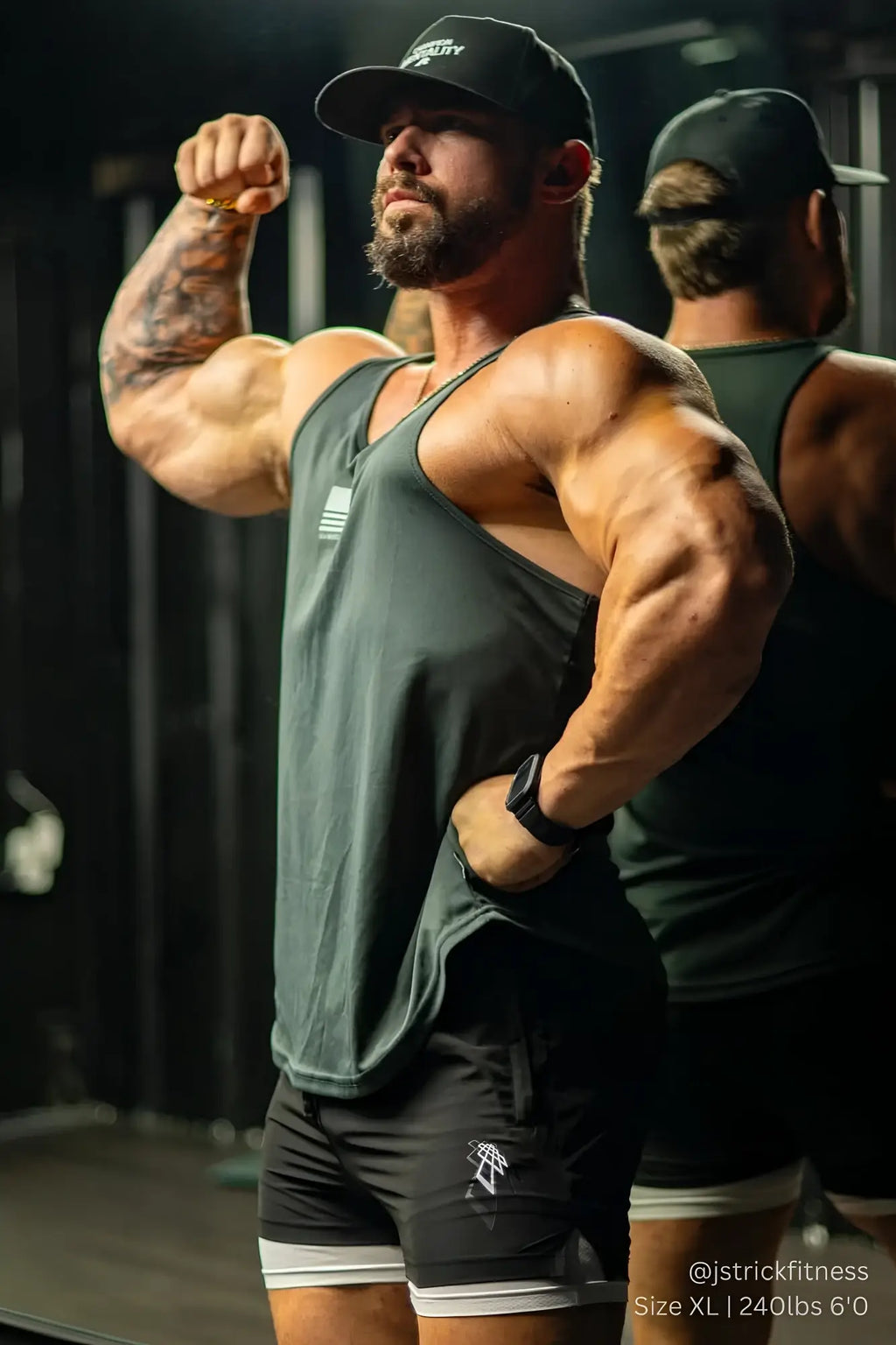 Black fast-dry bodybuilding workout stringer tank top with a small white logo on the chest for US of A fans
