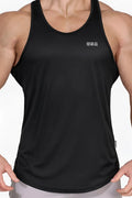 Black sleeveless fast-dry bodybuilding workout stringer tank top with usa logo embroidered on the upper left chest
