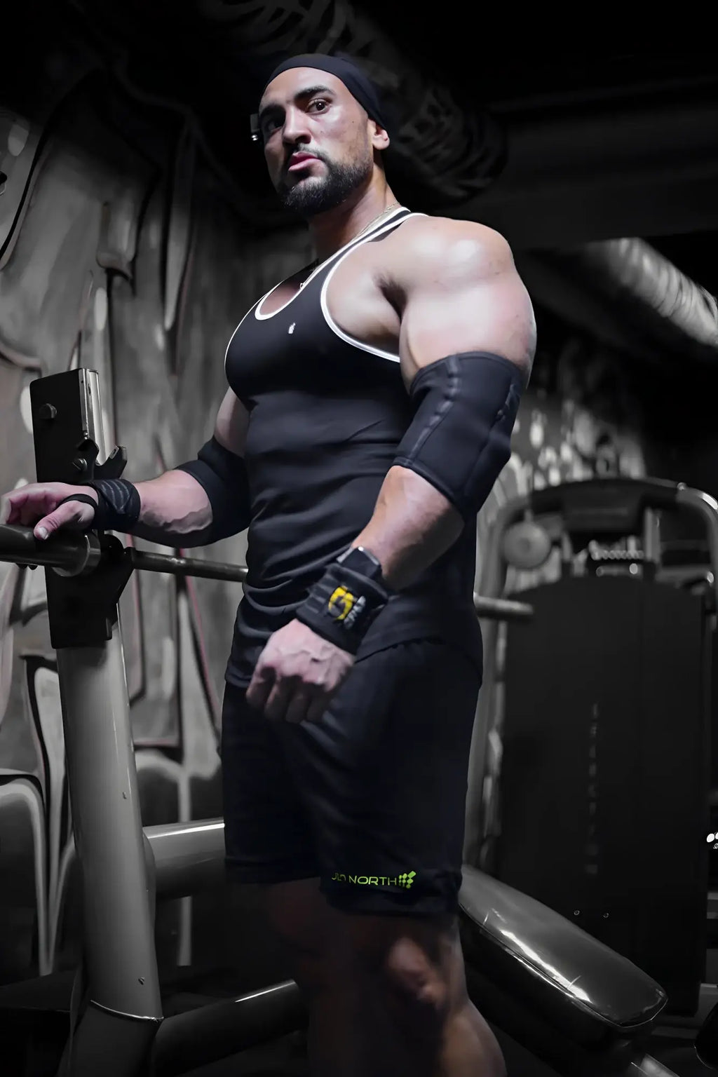 Black Jed North fast-dry bodybuilding workout stringer tank top with white trim designed for athletic use