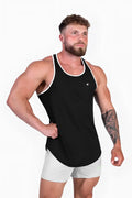 Black jed north fast-dry bodybuilding workout stringer tank top with white trim and small chest logo