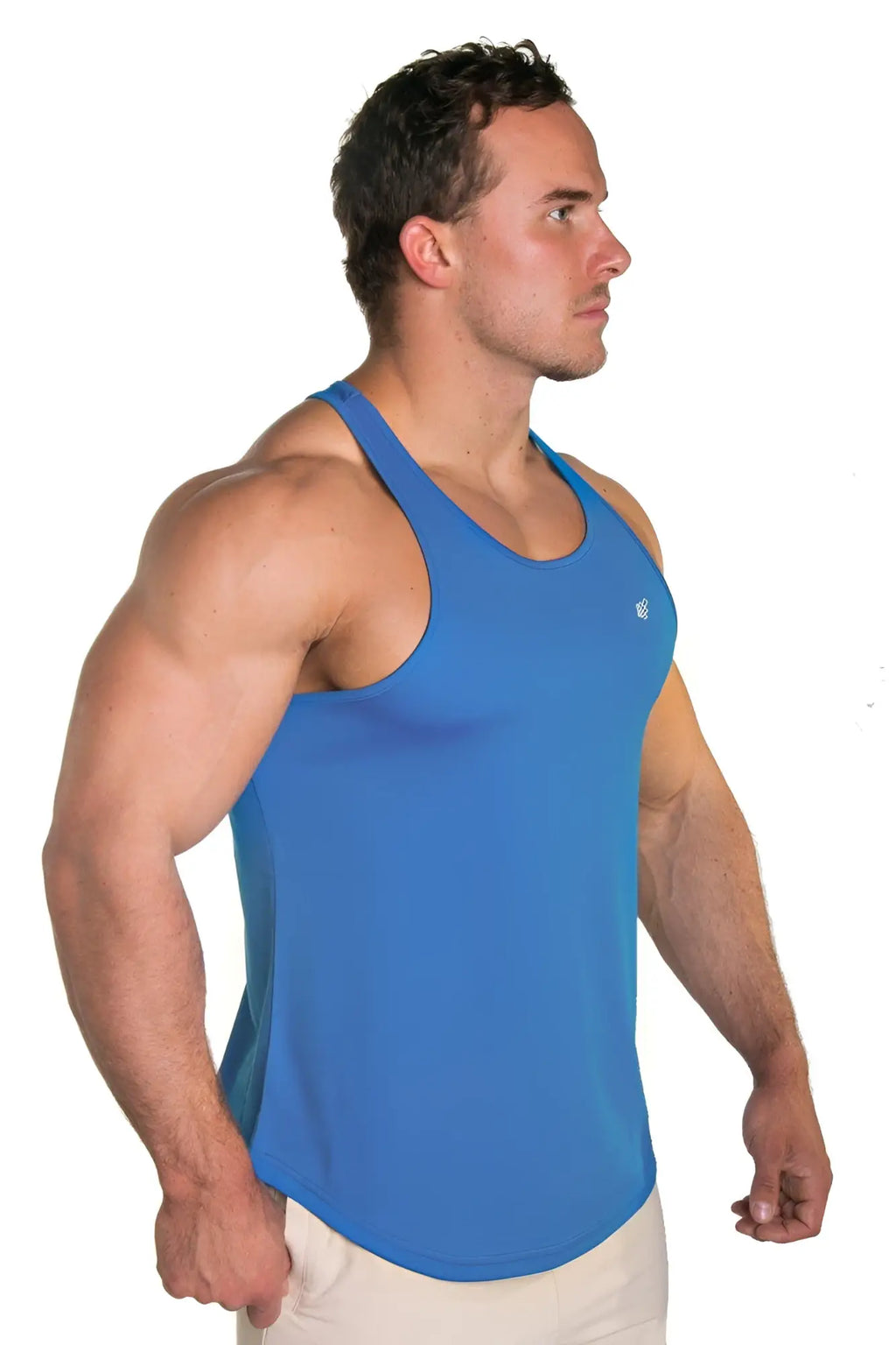 Blue Jed North fast-dry bodybuilding workout stringer tank top with racerback design and small chest logo