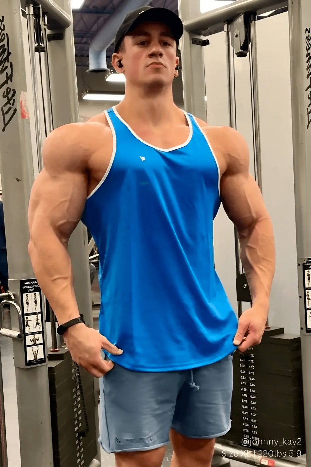 Blue jed north fast-dry bodybuilding workout stringer tank top with white trim designed for athletic performance
