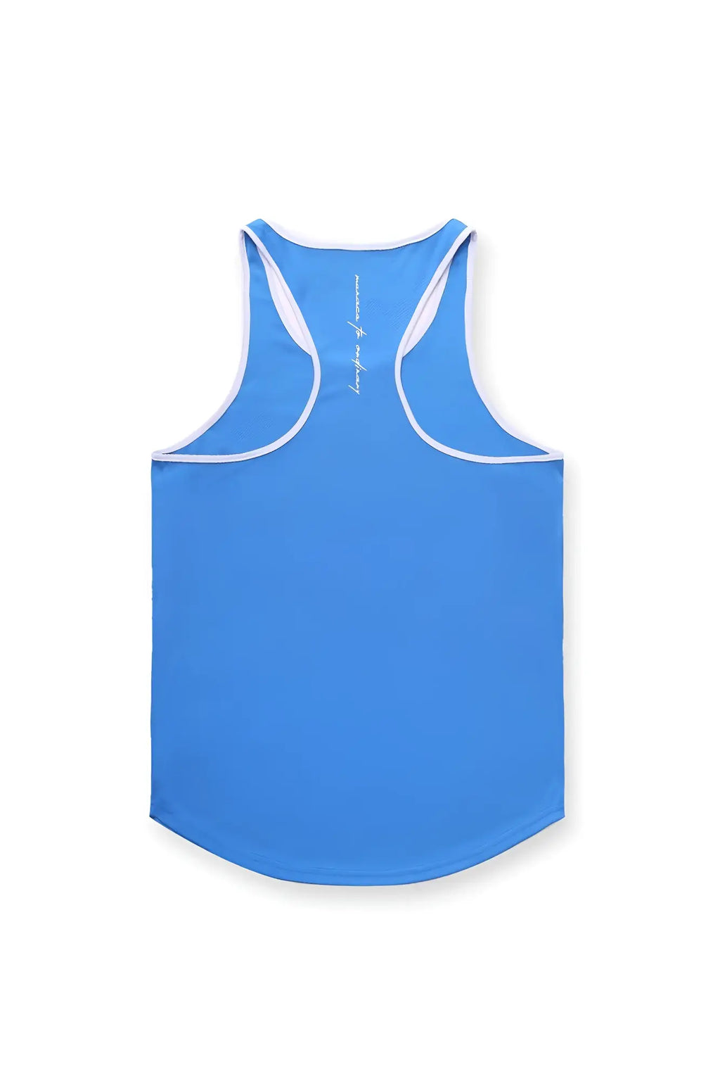 Jed North fast-dry bodybuilding workout stringer in bright blue with white trim for athletic training sessions