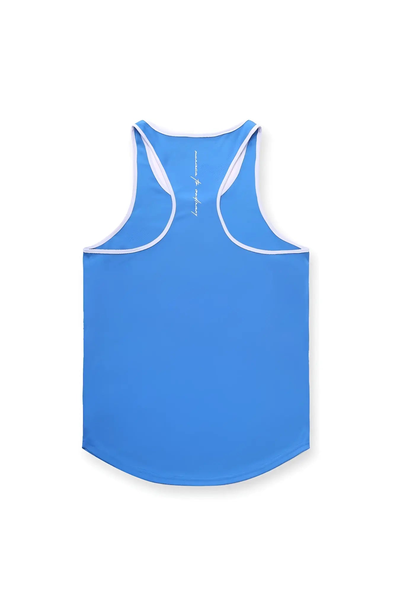 Jed North fast-dry bodybuilding workout stringer in bright blue with white trim for athletic training sessions