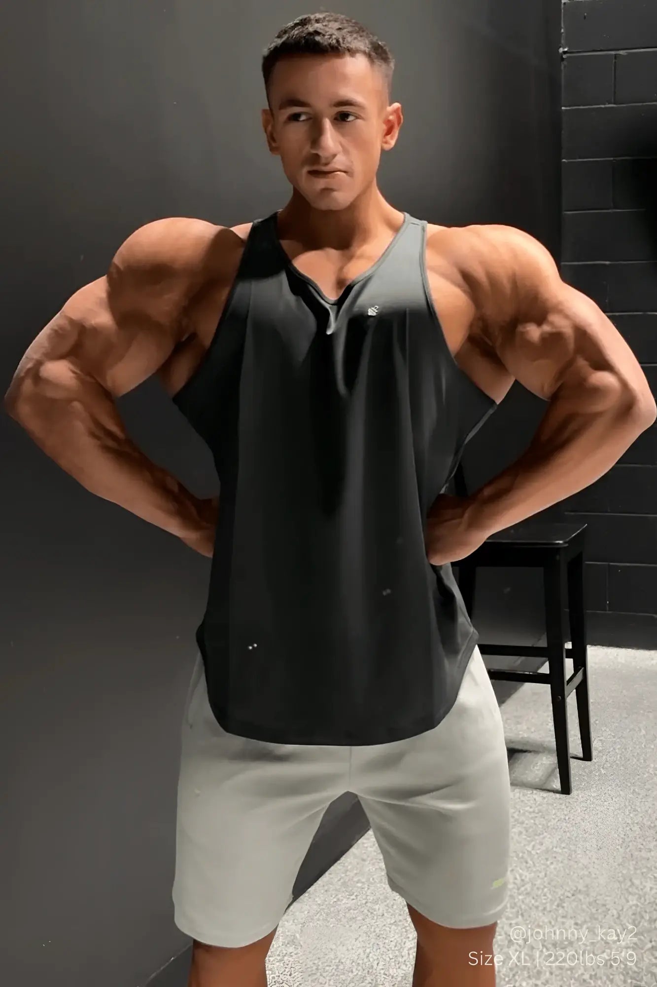 Jed north charcoal sleeveless athletic tank top with subtle front zipper detail designed for bodybuilding workouts