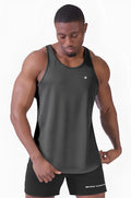 Dark gray jed north fast-dry bodybuilding workout stringer tank top with subtle texture and small white logo on chest