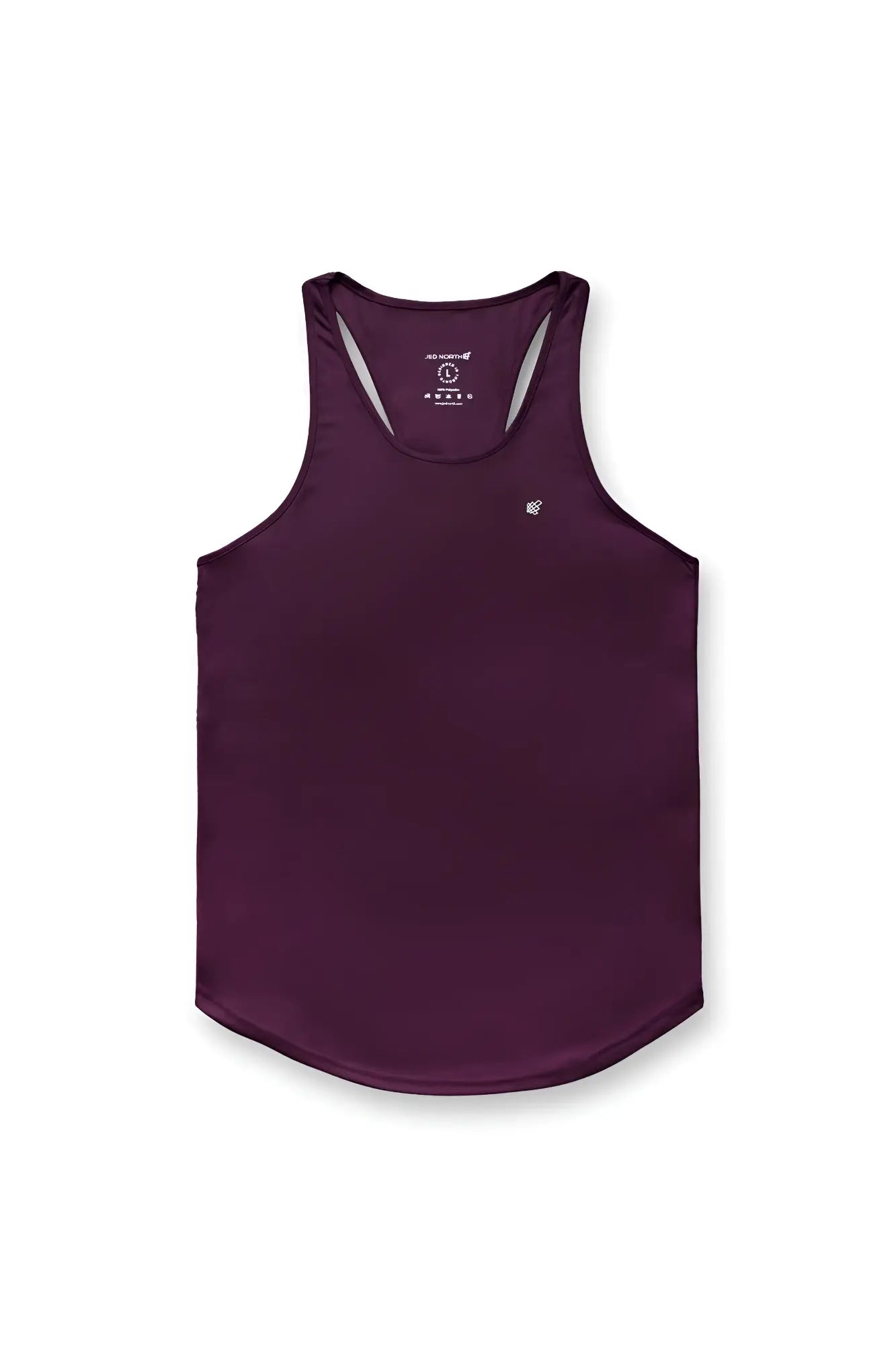 A sleek deep purple jed north fast-dry bodybuilding workout stringer tank top with subtle sheen and minimalist design