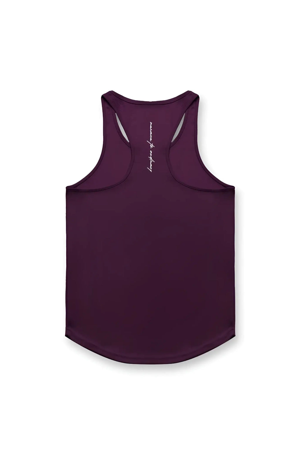 Back view of jed north fast-dry bodybuilding workout racerback tank top in dark purple with a subtle white logo