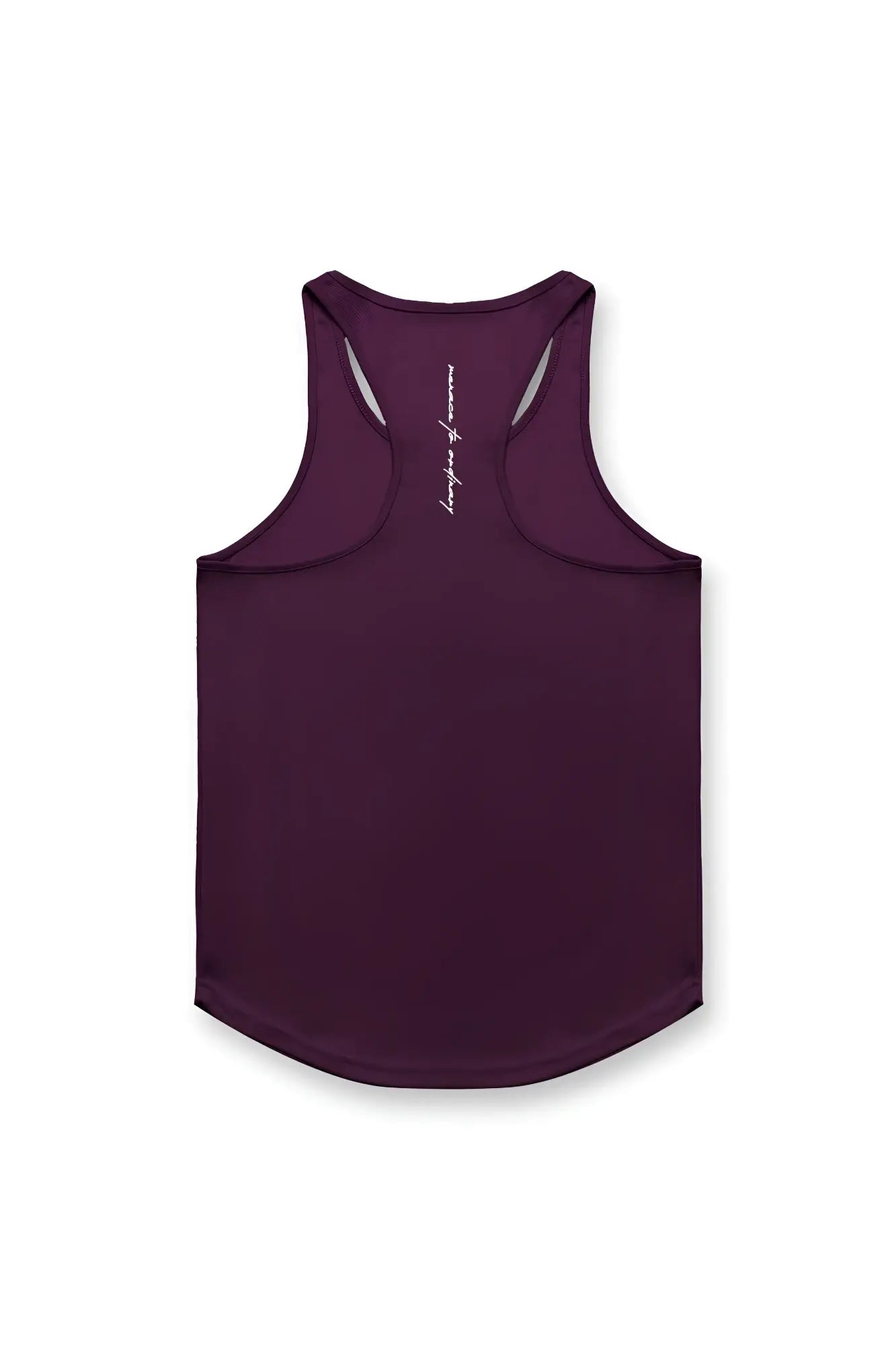 Back view of jed north fast-dry bodybuilding workout racerback tank top in dark purple with a subtle white logo