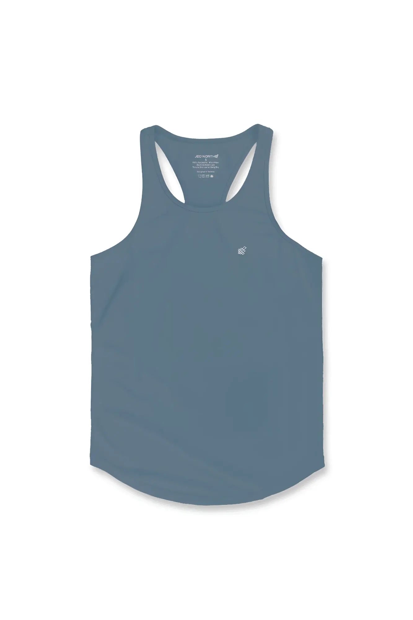 A sleek slate blue jed north fast-dry bodybuilding workout stringer tank top with minimalist racerback design