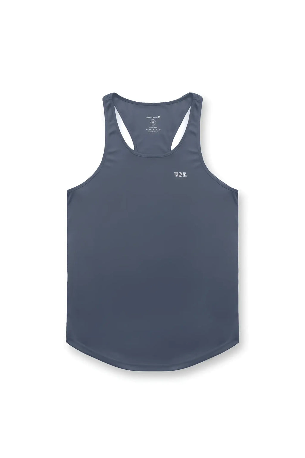 Fast-dry bodybuilding workout stringer gray racerback tank top with white trim and was logo on the chest