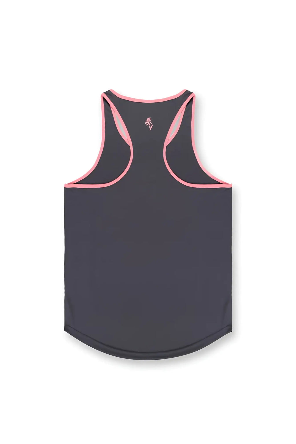 Dark gray fast-dry bodybuilding workout tank top with pink trim along neckline and armholes for athletic use