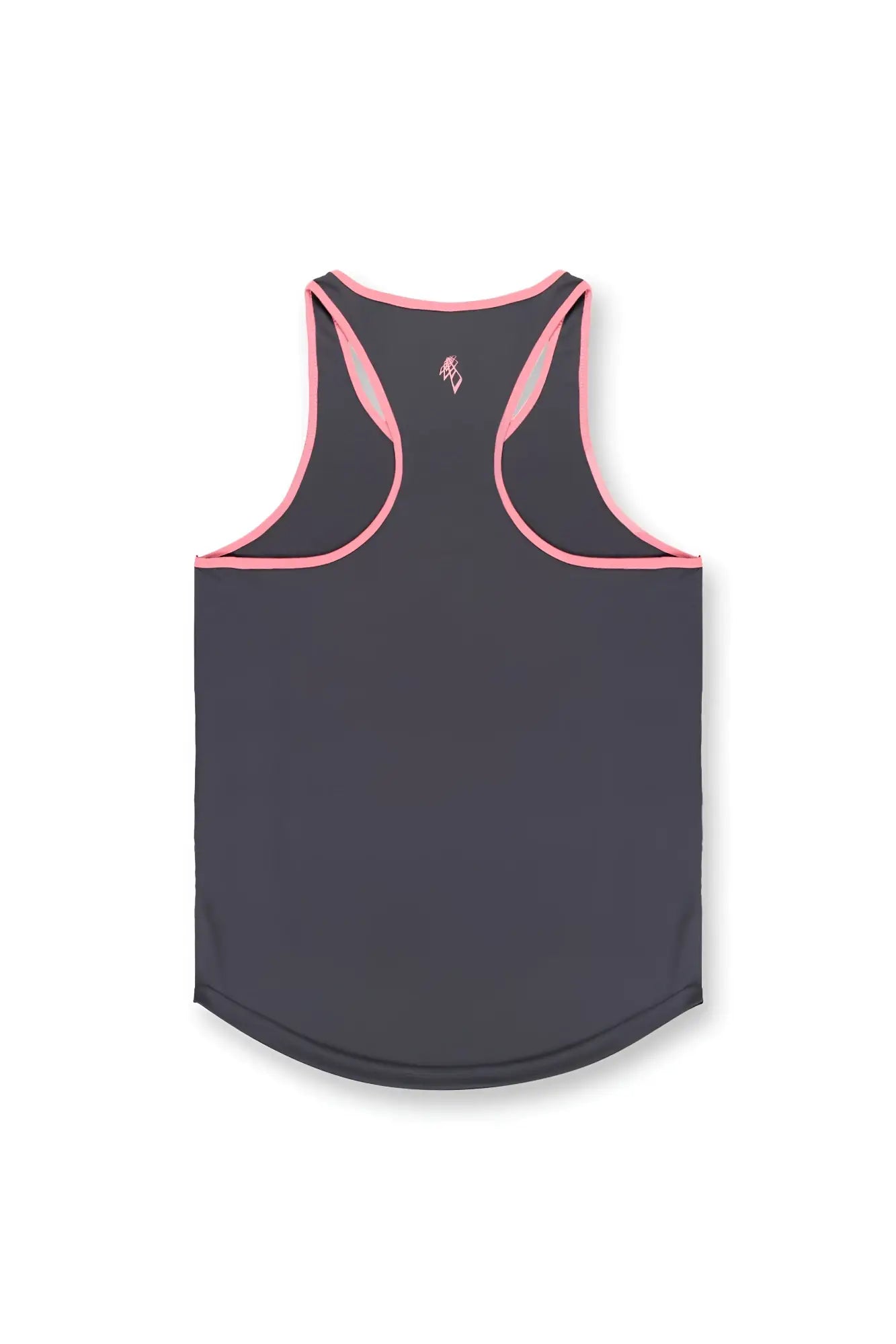 Dark gray fast-dry bodybuilding workout tank top with pink trim along neckline and armholes for athletic use