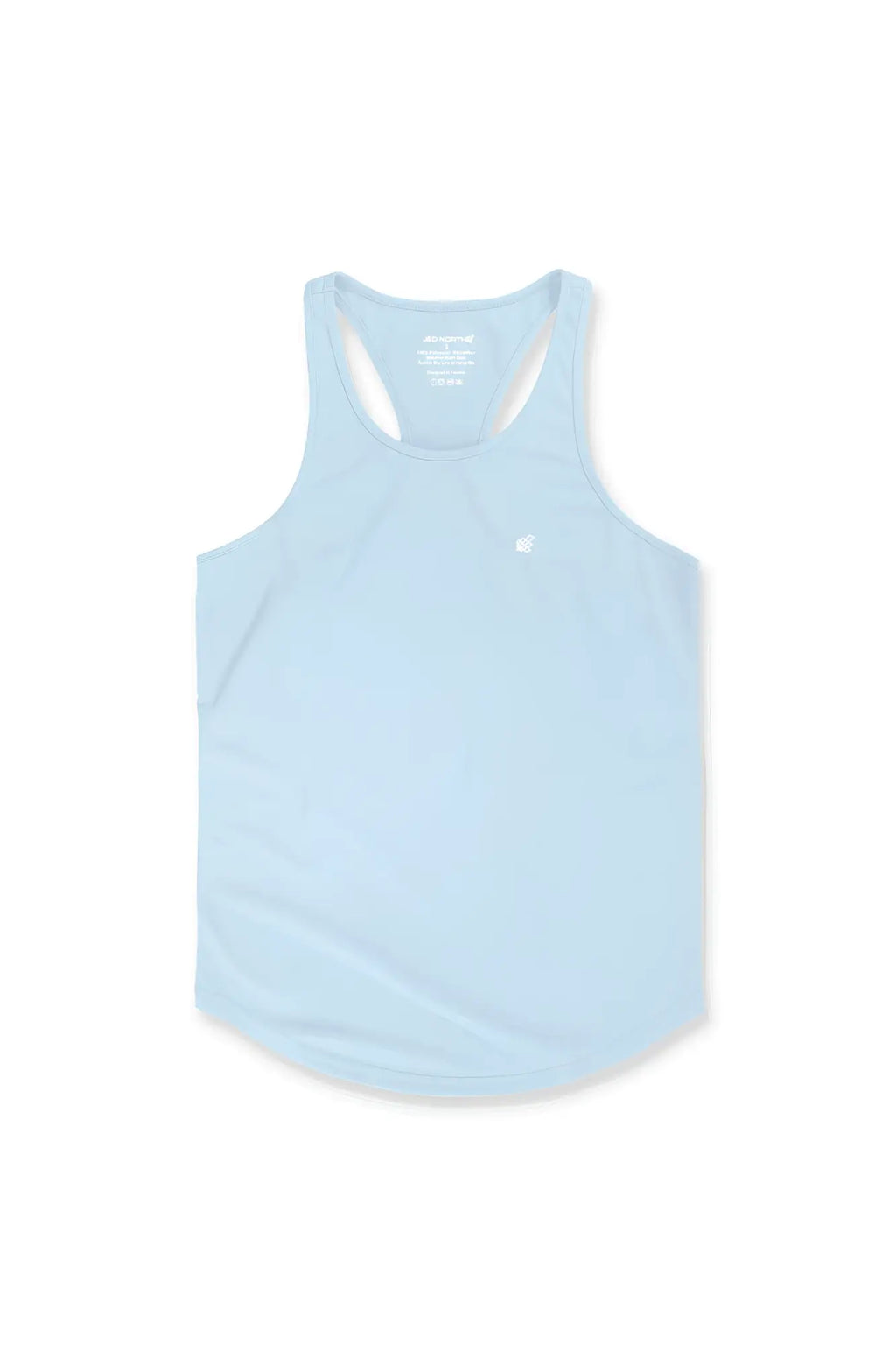 Light blue Jed North fast dry bodybuilding workout stringer tank top with racerback and small white chest logo