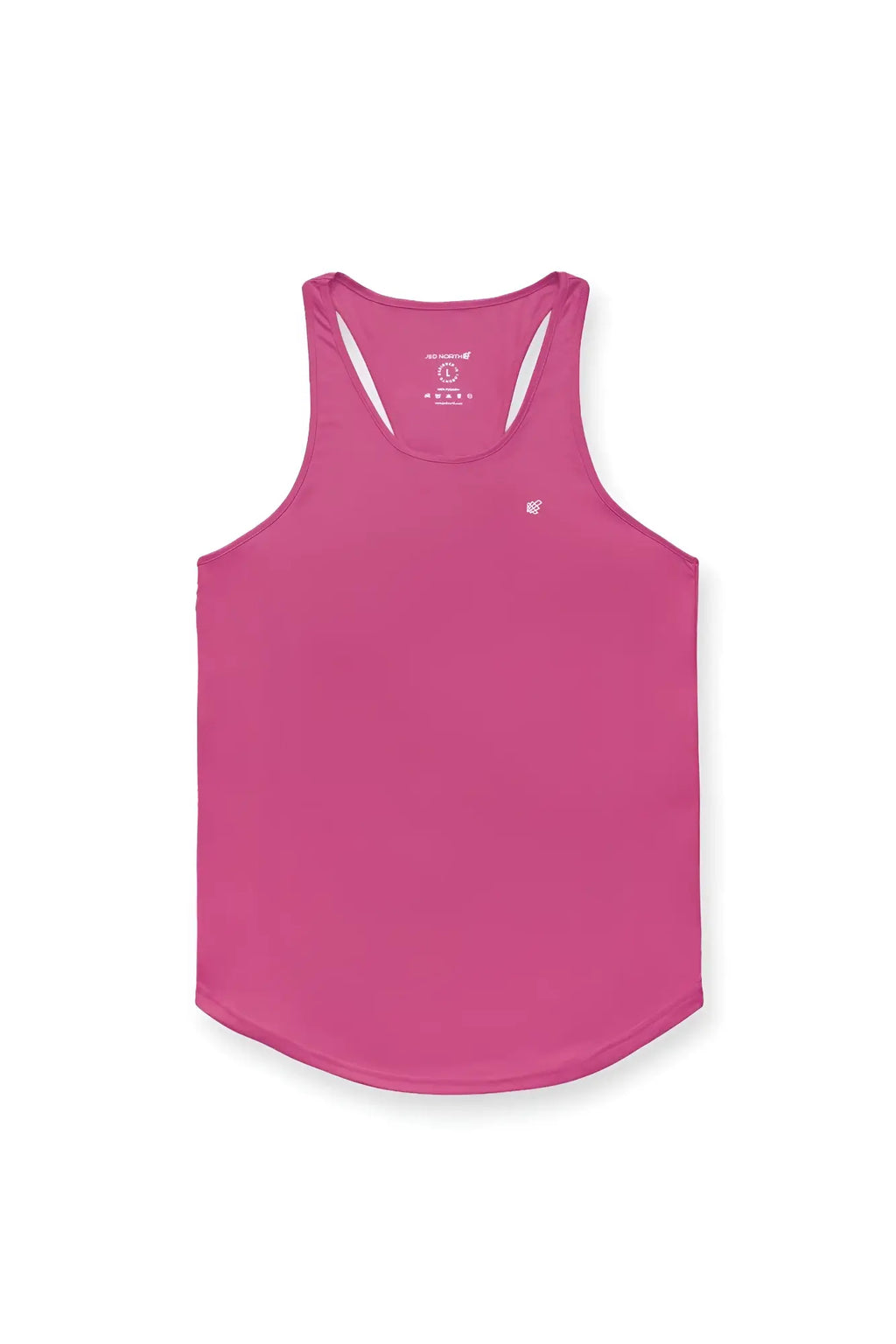 A vibrant magenta fast-dry bodybuilding workout stringer tank top with white trim and embroidered logo on the chest