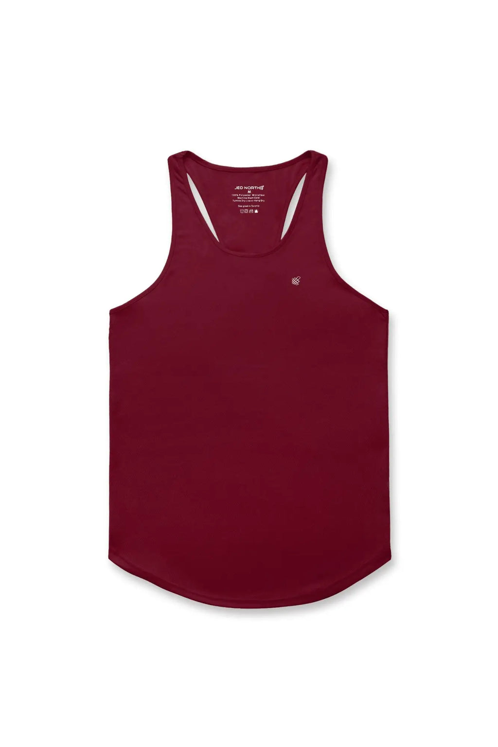 A maroon jed north fast-dry bodybuilding workout stringer tank top with racerback design and embroidered chest logo