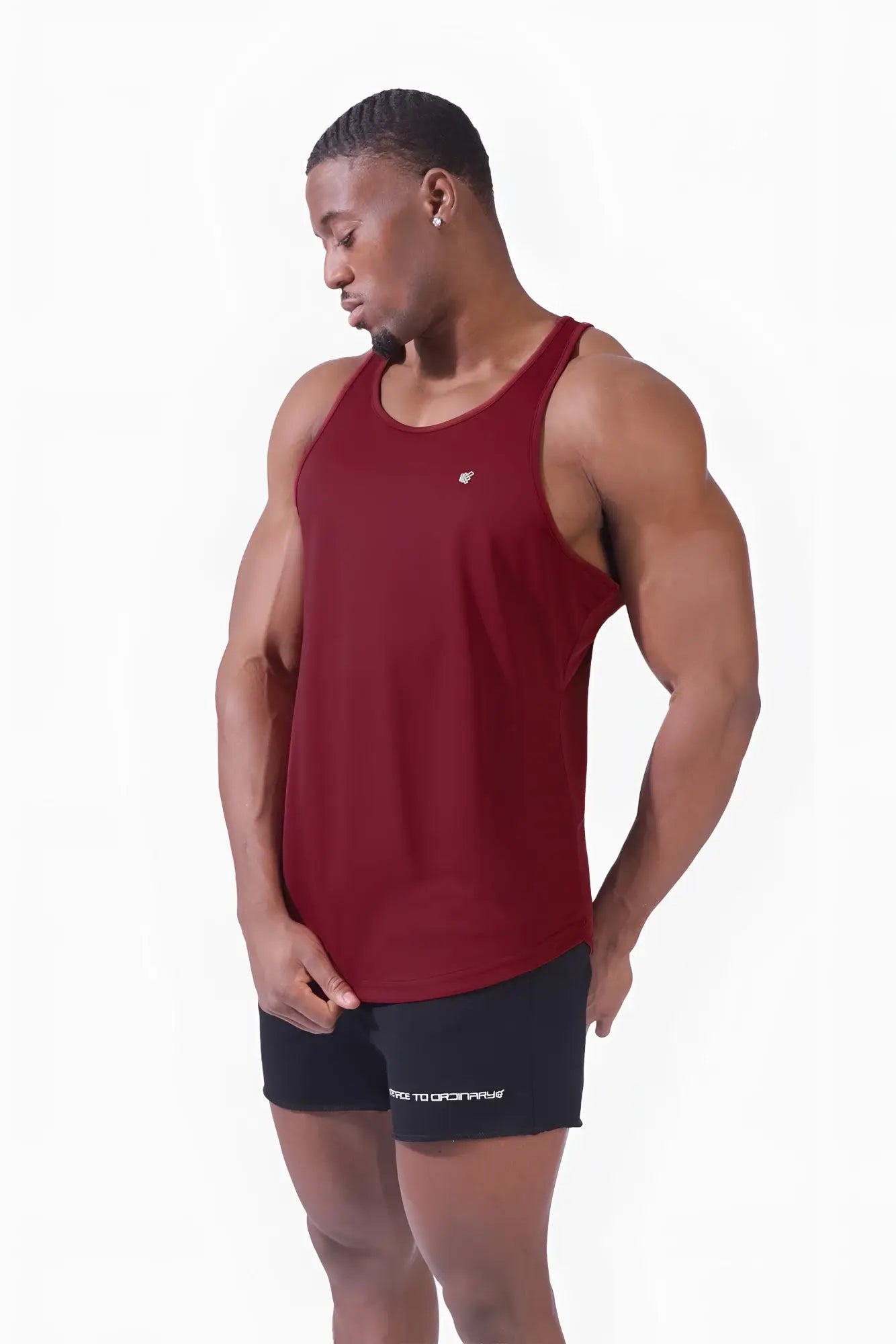 Maroon jed north fast-dry bodybuilding workout stringer sleeveless tank top with white logo on left chest