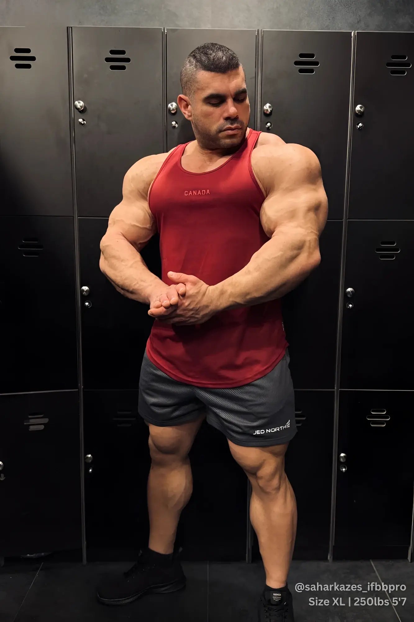 Red sleeveless fast-dry bodybuilding workout tank top maroon with canada logo printed in white on chest