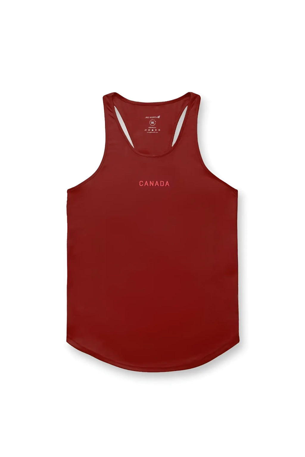 A maroon fast-dry bodybuilding workout tank top with a sleek design and canada logo embroidered in white on the chest