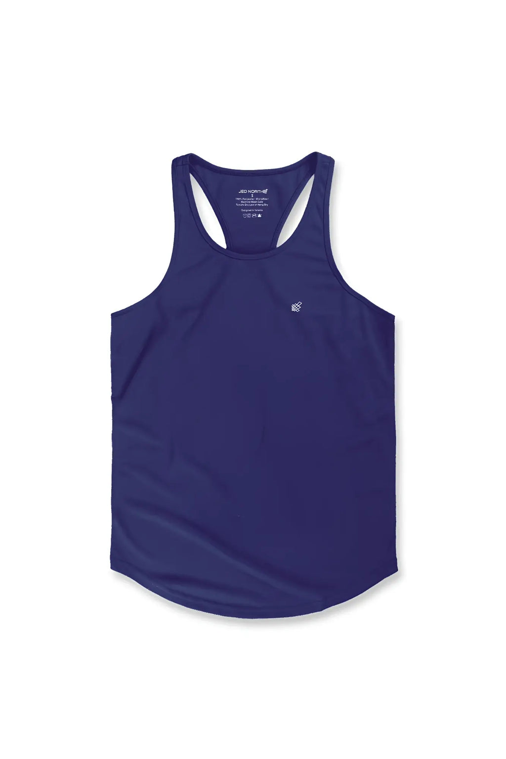 Jed North fast-dry bodybuilding workout navy blue racerback tank top with small embroidered logo on chest