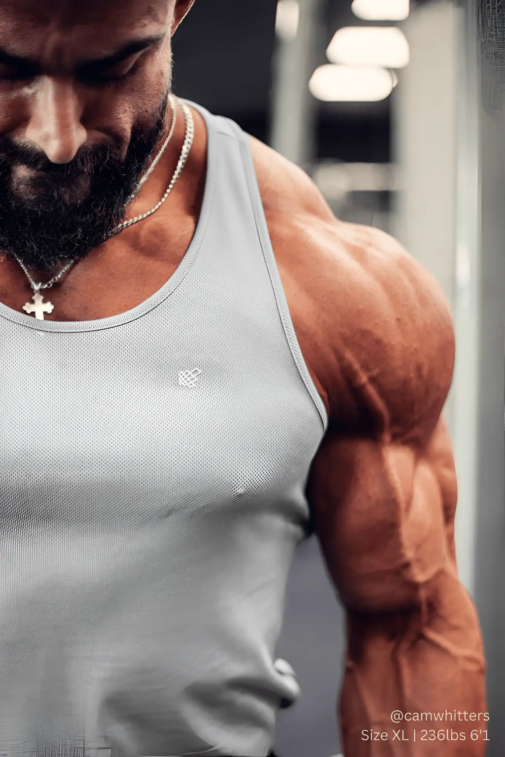 Gray jed north fast dry bodybuilding workout stringer tank top with subtle textured weave and chest logo
