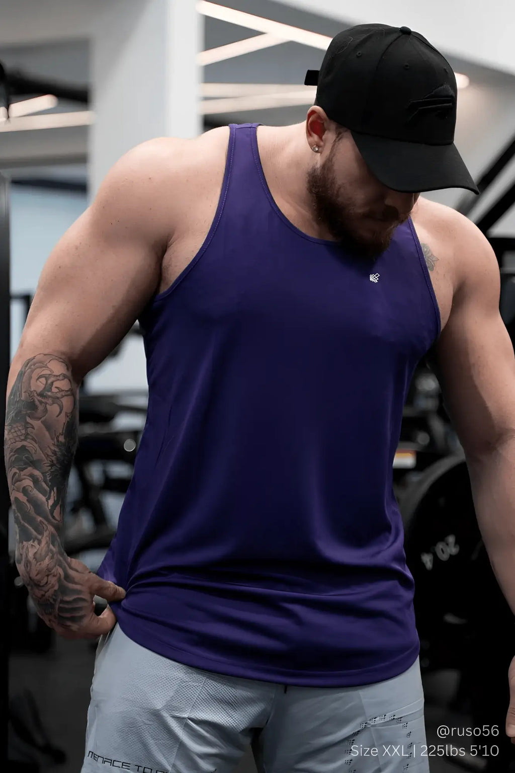 Purple jed north fast-dry bodybuilding workout stringer tank top with small chest logo for gym use