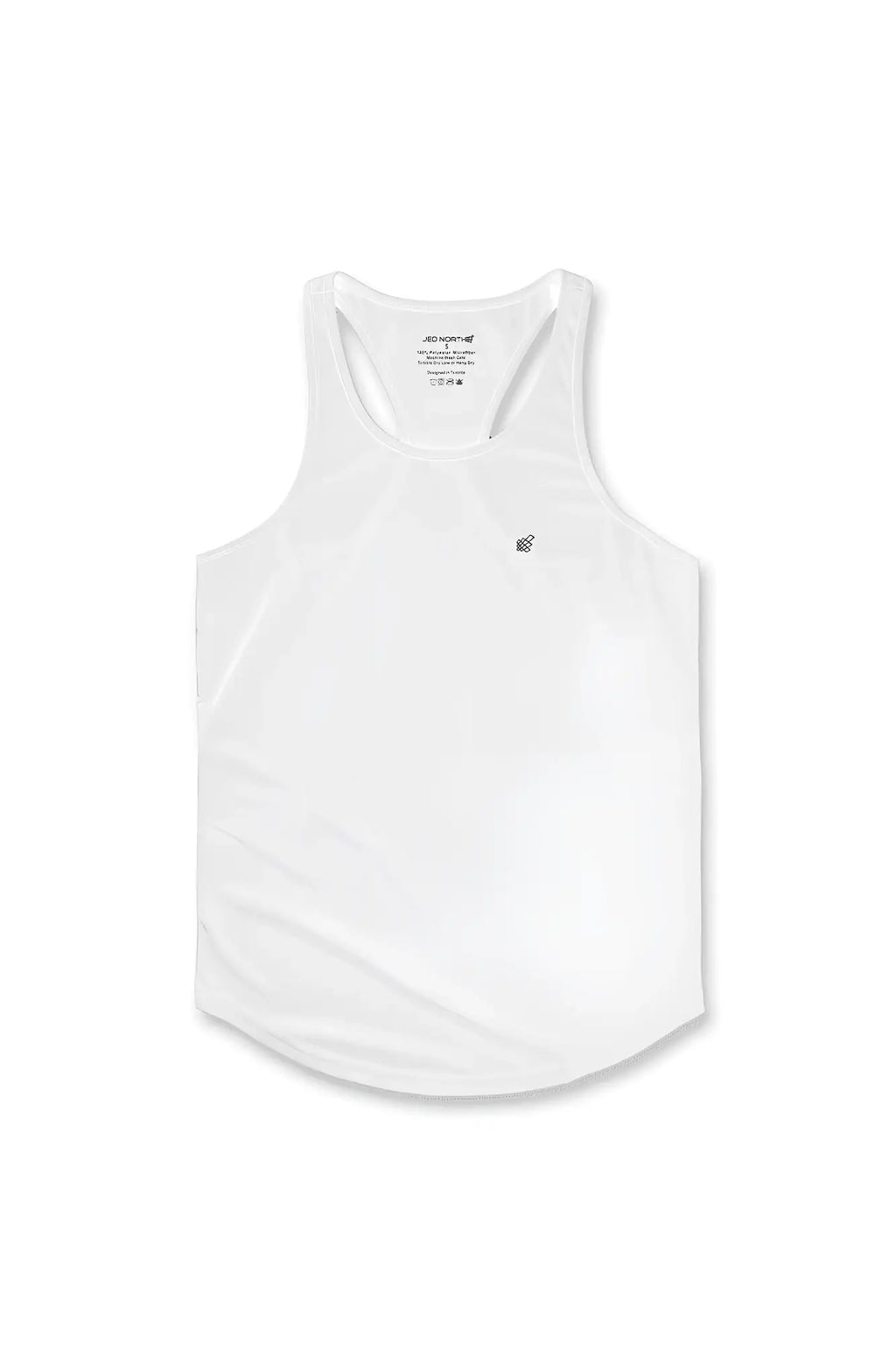White jed north fast-dry bodybuilding workout stringer tank top with racerback and small black chest logo