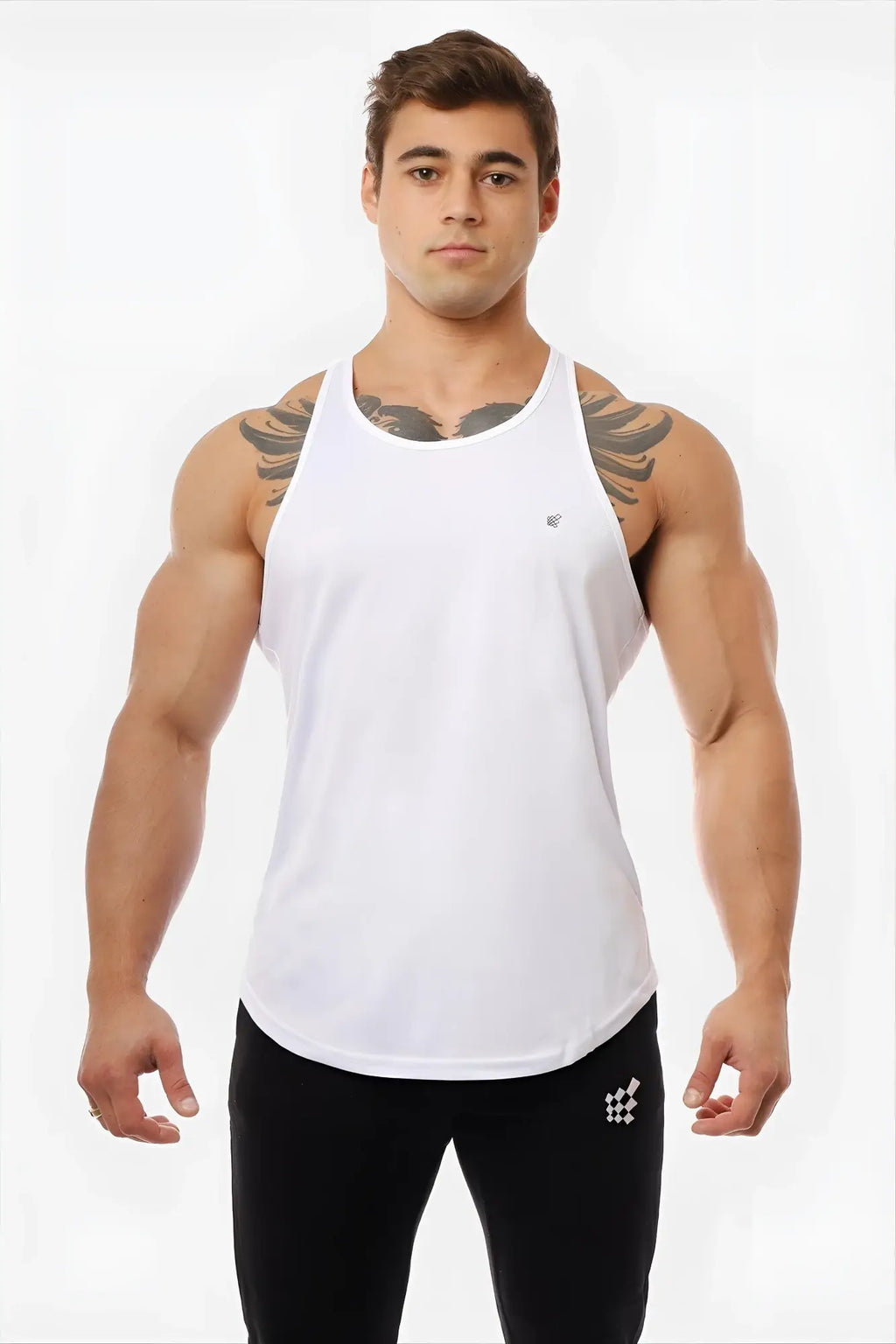 White jed north fast-dry bodybuilding workout stringer tank top with sleeveless design and subtle chest branding