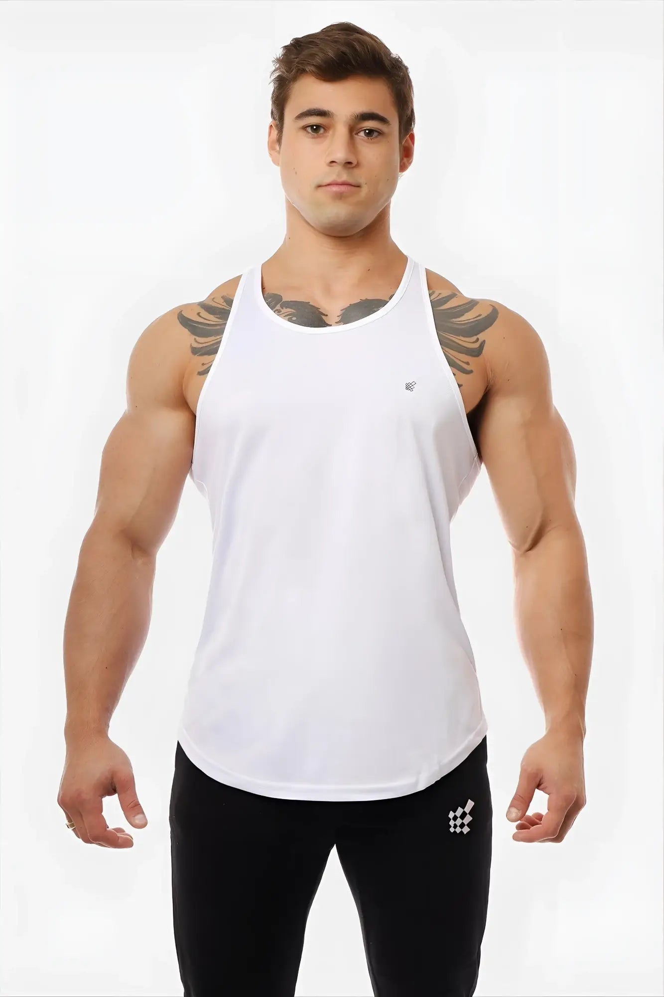 White jed north fast-dry bodybuilding workout stringer tank top with sleeveless design and subtle chest branding