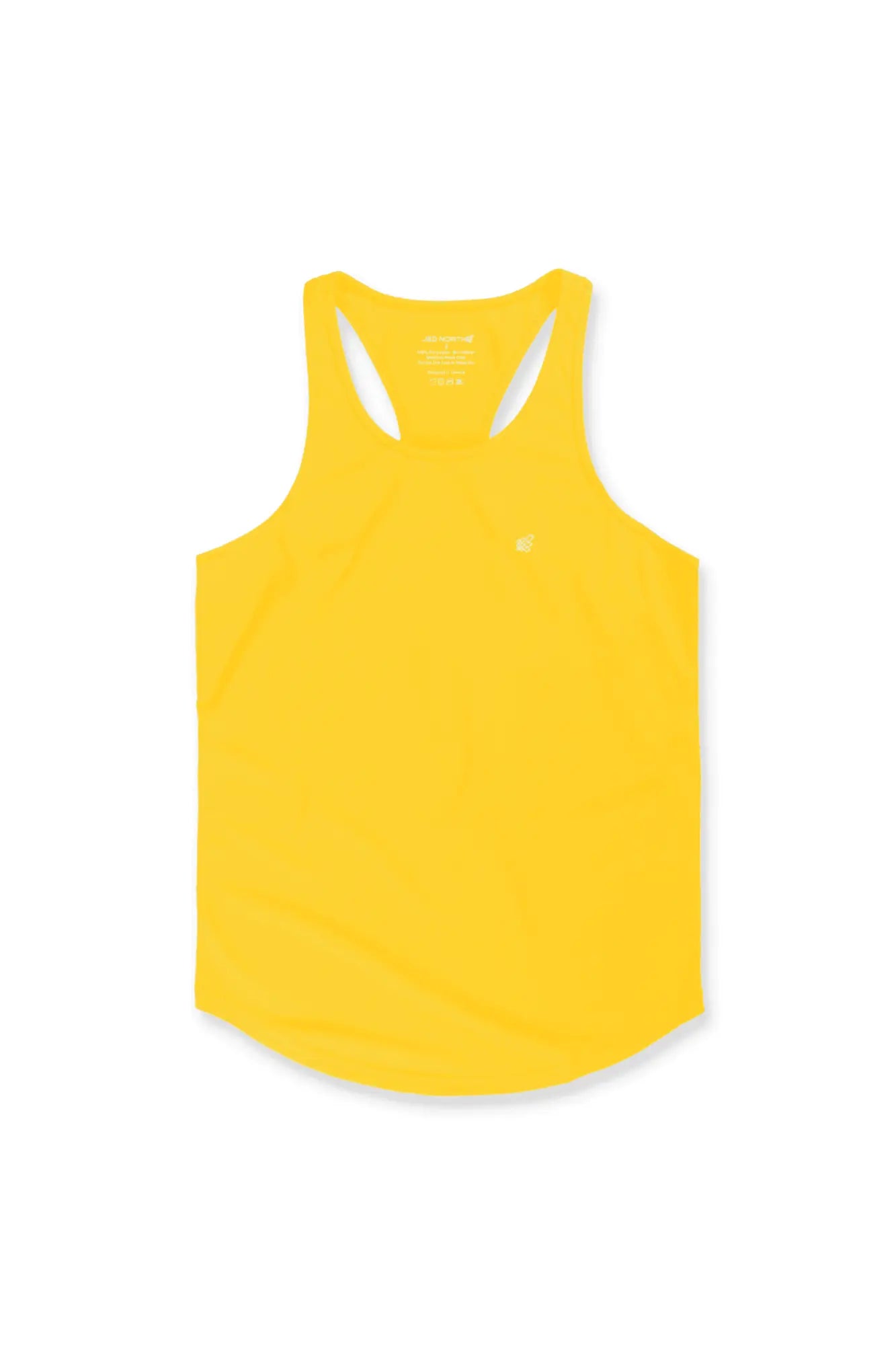 Jed North fast-dry bodybuilding workout yellow racerback tank top with a small white logo on the chest