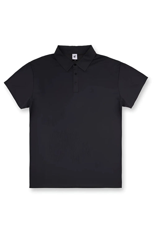 Black fast-dry polo t-shirt with short sleeves classic collar and button placket for active wear
