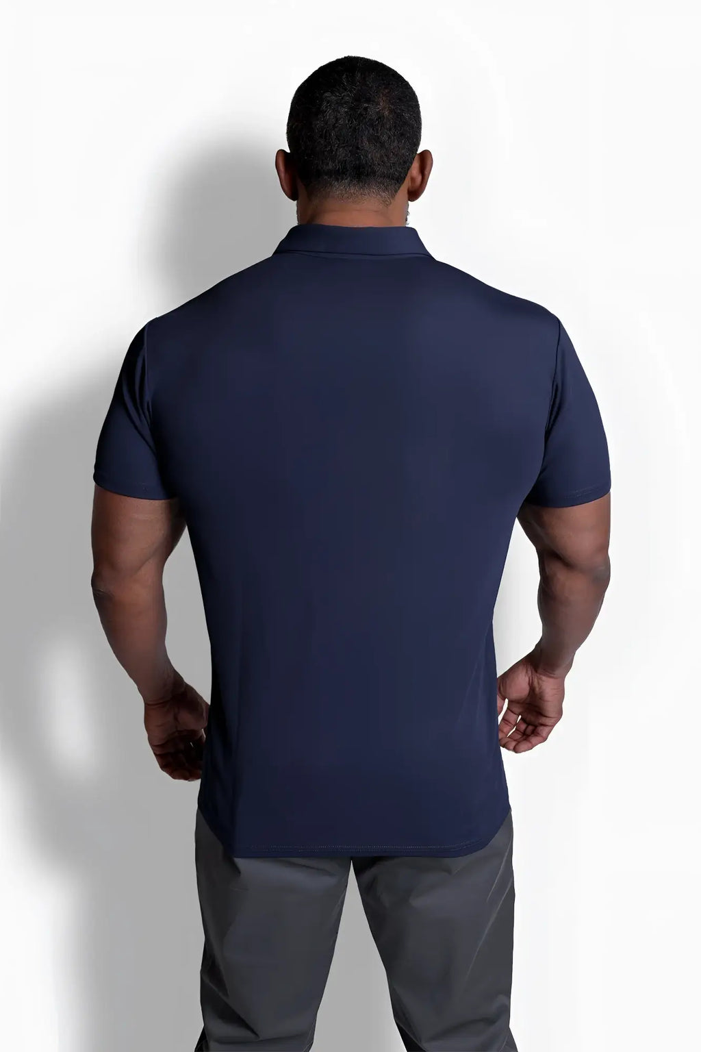 Navy blue fast-dry polo t-shirt with short sleeves designed for quick moisture drying and casual wear