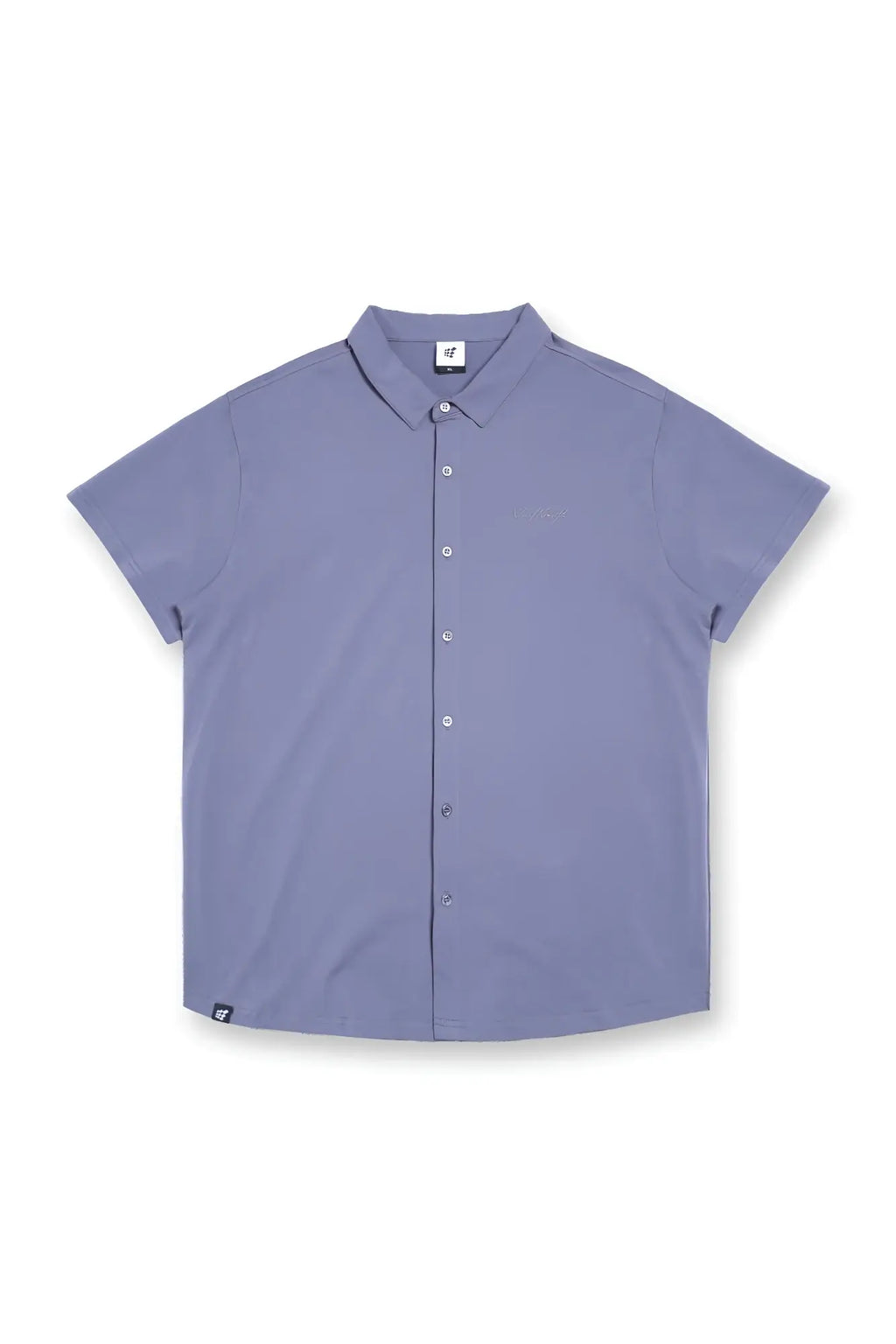 A soft lavender short-sleeved flex premium stretch button-up shirt with classic collar and subtle stitching details