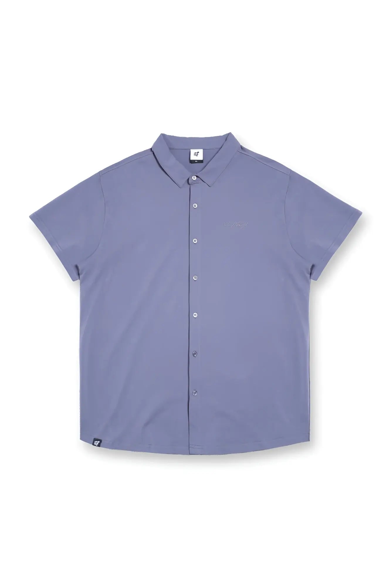 A soft lavender short-sleeved flex premium stretch button-up shirt with classic collar and subtle stitching details
