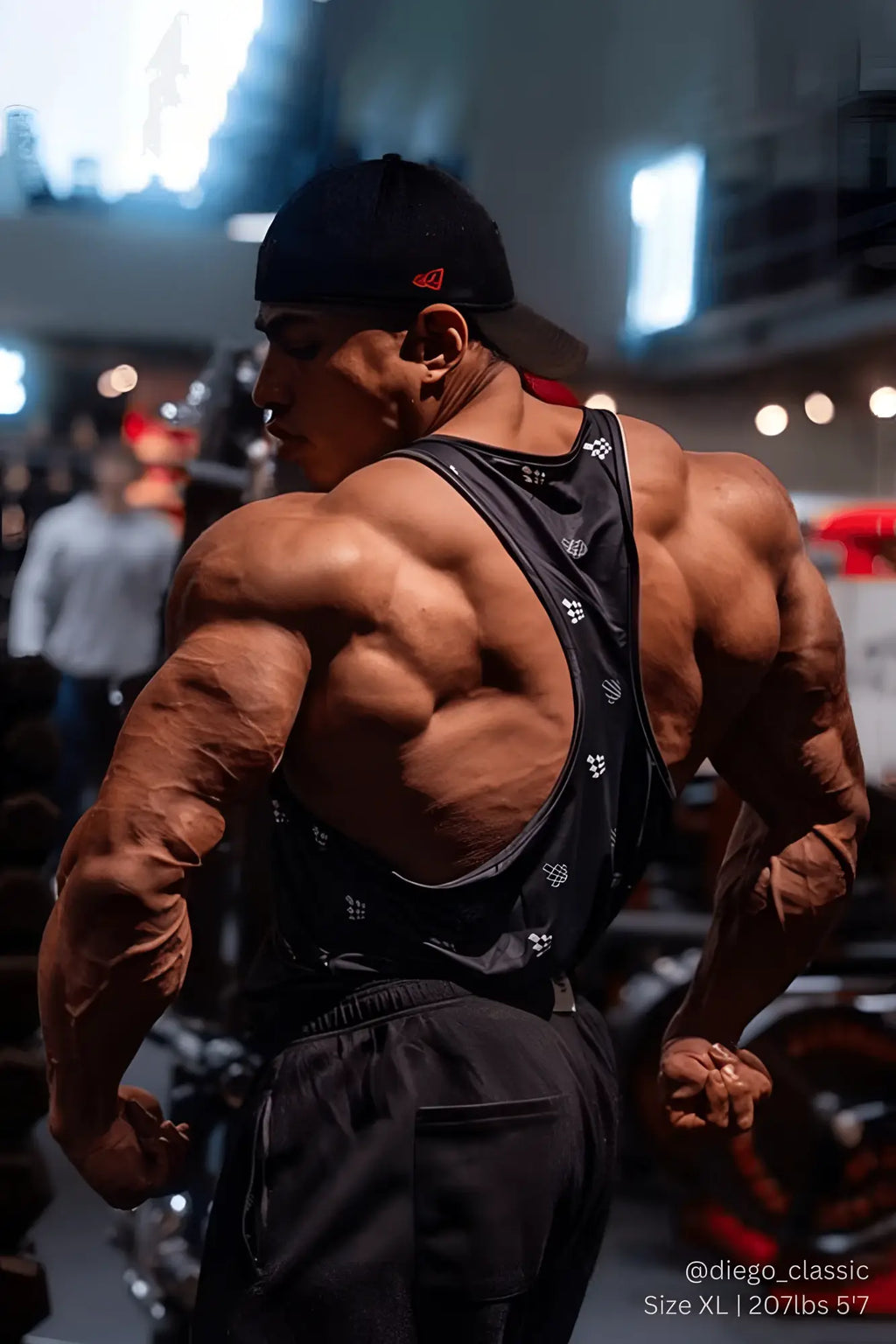 Jed North graphic muscle stringer black tank top with subtle white checkered pattern and JN logo on front