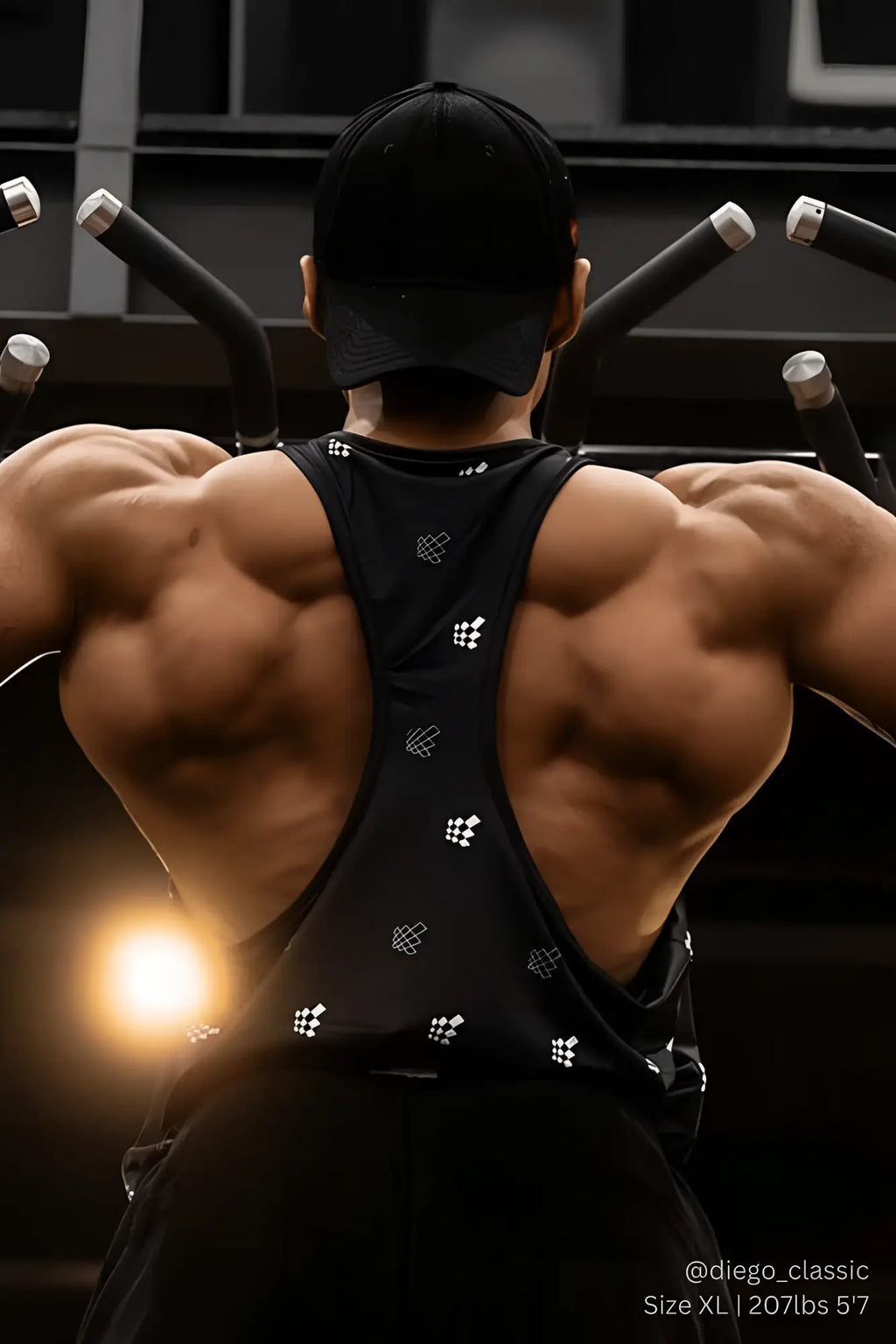 Black Jed North graphic muscle stringer tank top with white geometric patterns and JN logo for athletic wear
