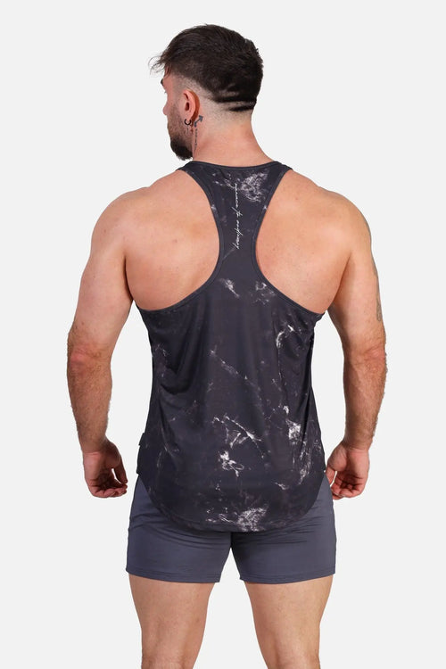 Jed north graphic muscle stringer marble athletic tank top with black and white marble pattern for workouts