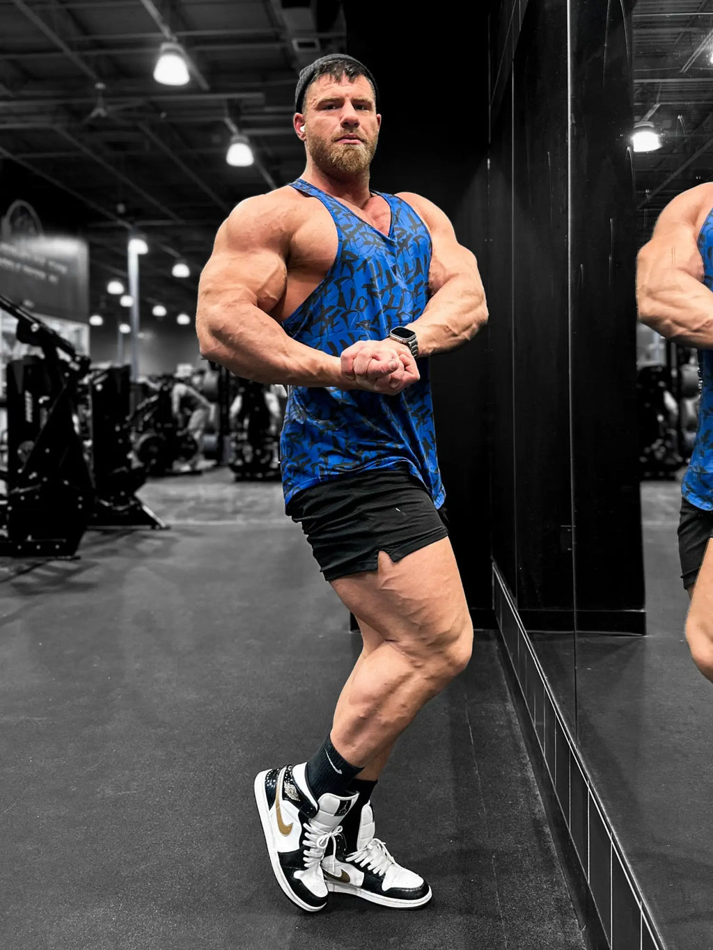 Blue patterned tank top jed north graphic muscle stringer navy graffiti designed for athletic wear