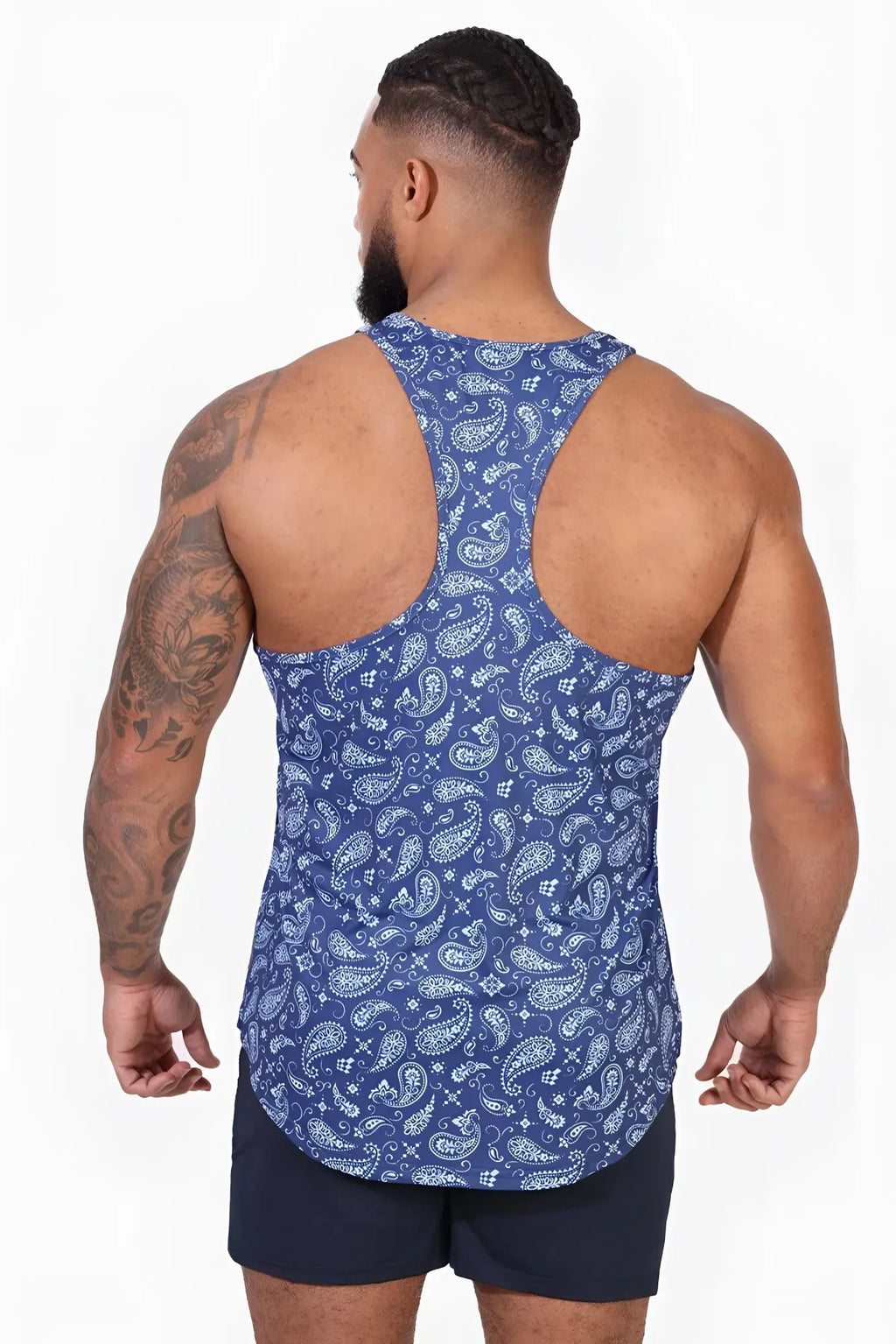 Blue paisley patterned jed north graphic muscle stringer tank top with racerback designed for men