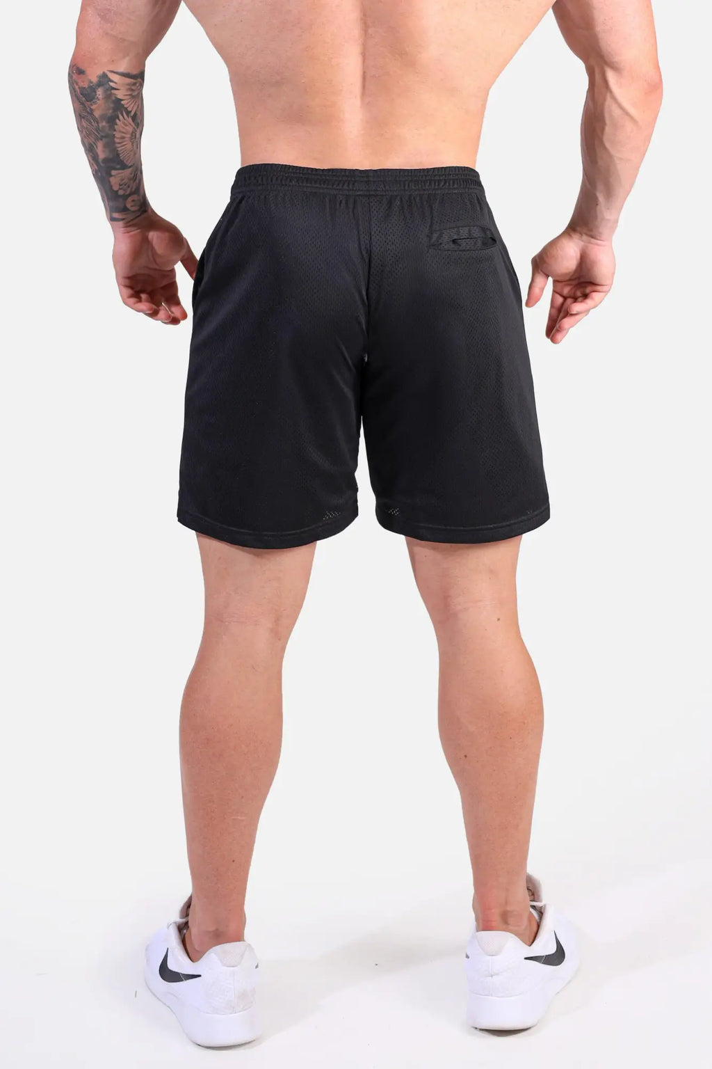 Black Jed North jersey mesh 7.5 inch gym shorts with elastic waistband and breathable mesh texture