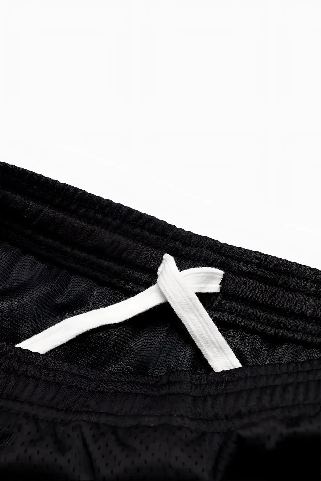 Jed north jersey mesh 7.5 inch gym shorts in black with white drawstring and breathable mesh fabric