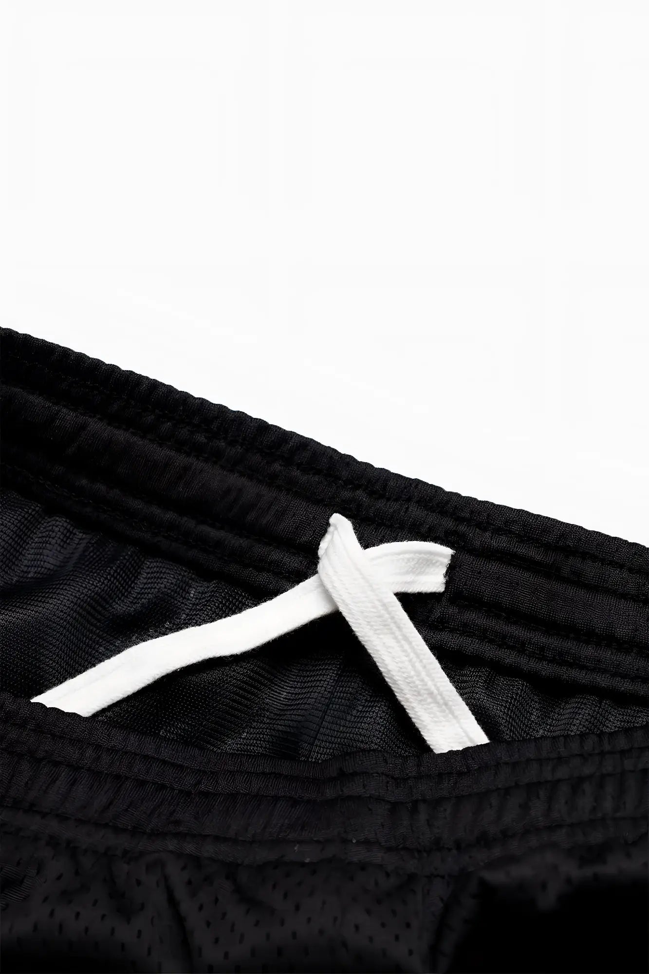 Jed north jersey mesh 7.5 inch gym shorts in black with white drawstring and breathable mesh fabric