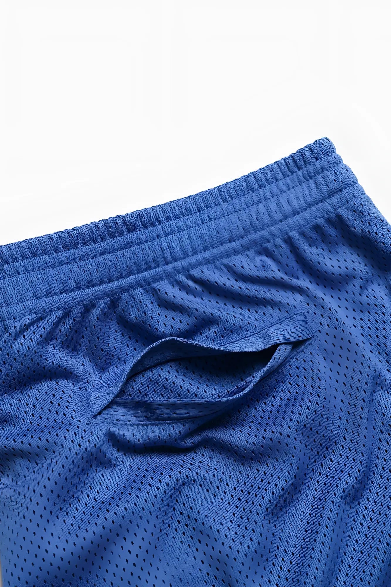 Jed north jersey mesh 7.5 inch gym shorts in blue with ribbed waistband and side pocket made of breathable mesh