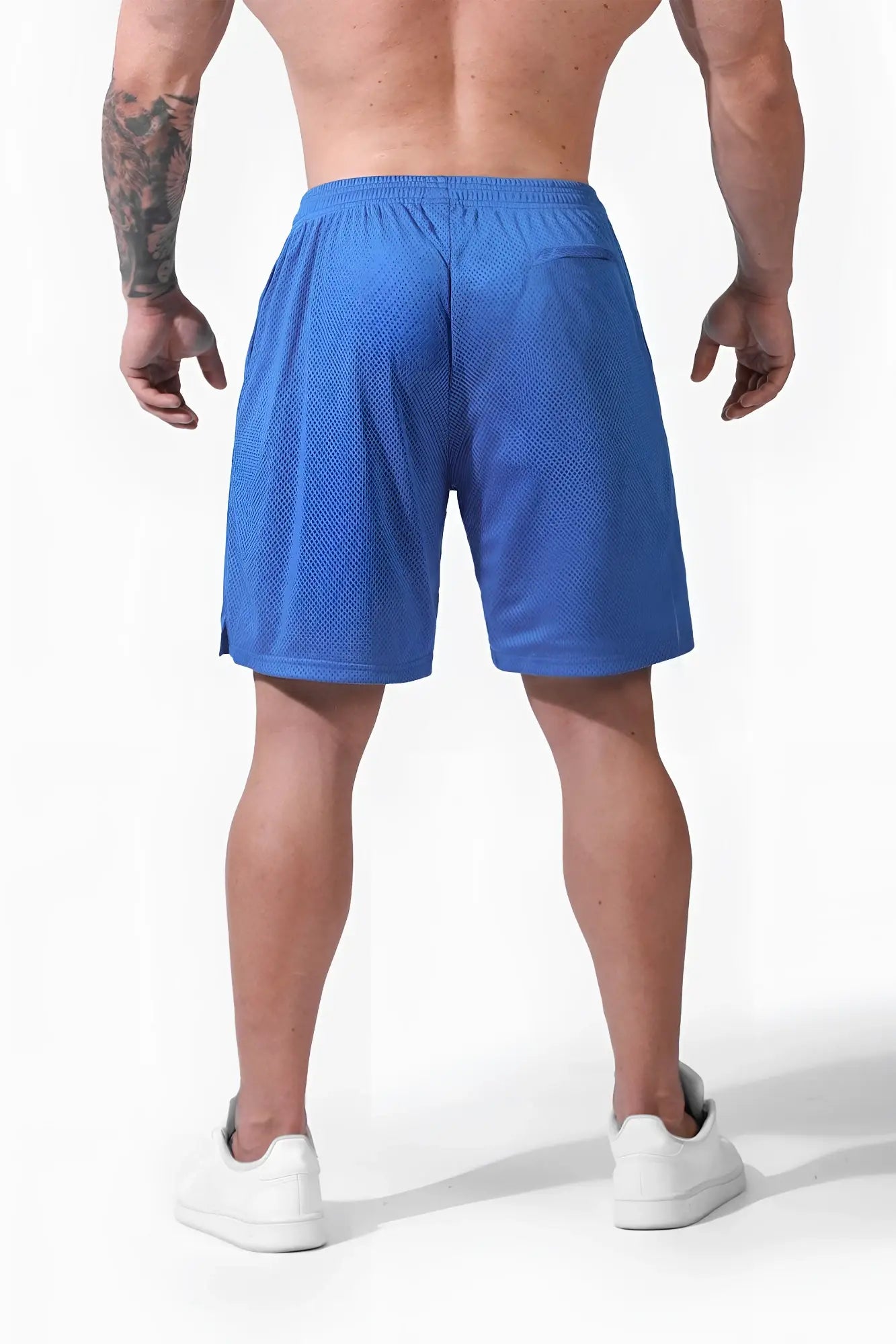 Jed North jersey mesh 7.5 inch gym shorts in bright blue with breathable mesh fabric and side pockets